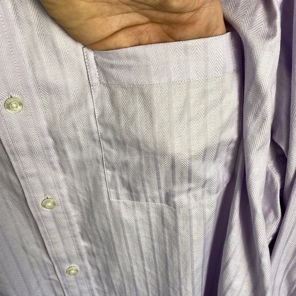 Johnston & Murphy Men's Tailored Fit Mauve Button Up Herringbone Shirt Large - Picture 4 of 14